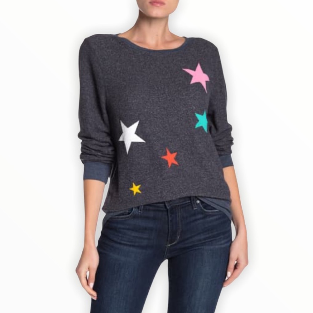 New WILDFOX Blue Star Scatter Knit Sweater